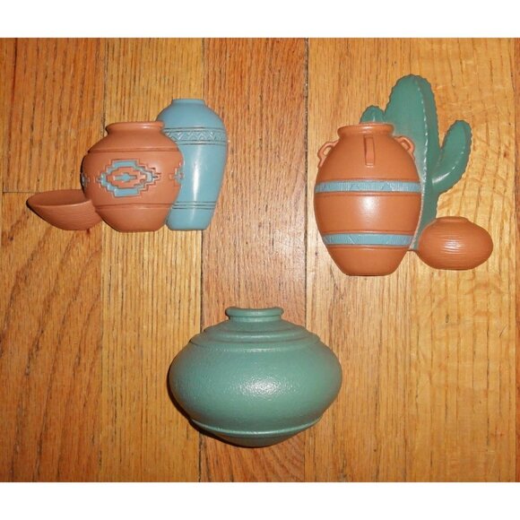 Vintage Burwood Southwest Pots & cactus Lot of 3 Wall Hangings Pueblo western - Picture 3 of 12